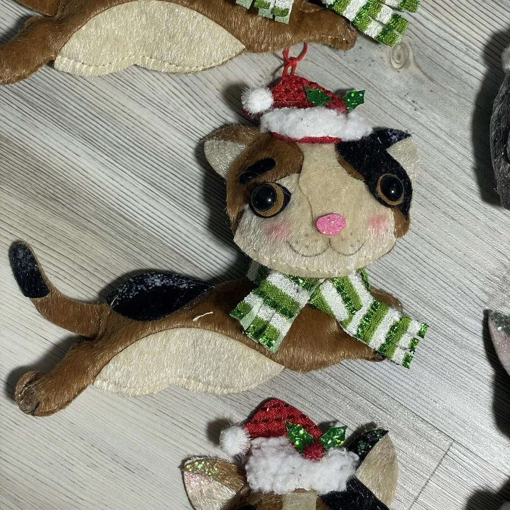 Cat Dog Christmas Ornaments 3D Felt‎ Textured Embellished Stuffed Multicolor 8